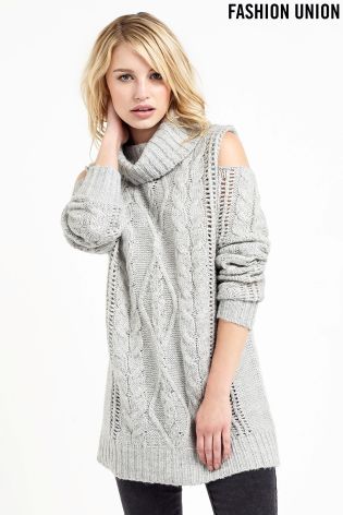 Fashion Union Cold Shoulder Cable Knit